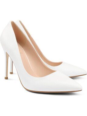 Women's White Pumps Pointed Toe Slip On Stiletto High Heels Formal Dressy Shoes